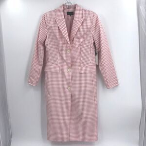 1 State Long Trenchcoat Raincoat Womens Size XS Pink Gingham Plaid Preppy Office